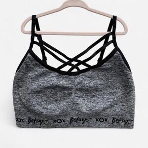 Betsy Johnson grey black performance sports bra Size L